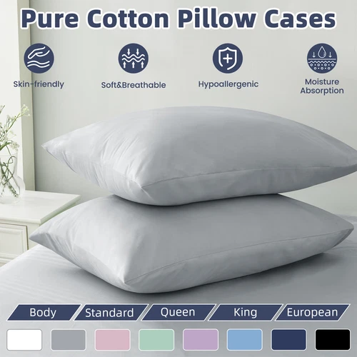 2PCS Pure Cotton Pillow Cases Hotel Quality Pillowcase Standard Queen King Body