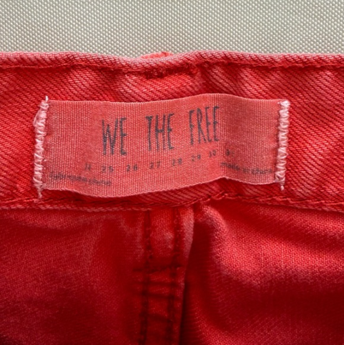 We the Free People 31 Straight Leg Jeans Button Fly Distressed Tomato Red Wide - Picture 3 of 4