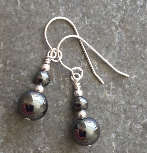 6-10mm Round Natural Black Hematite Earring for Women Stone Jewelry Earring - Picture 4 of 9