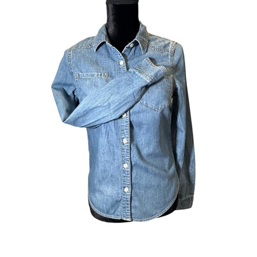 Mossimo Supply Co Denim Shirt Long Sleeves Button Up Collar Small Top Blue Cotto - Picture 5 of 9