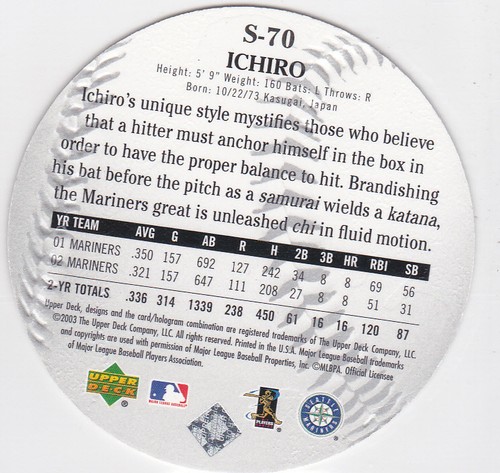 ICHIRO SUZUKI Seattle Mariners Baseballkarte UD STEHEND "O" Japan Premium LE! - Bild 2 von 2