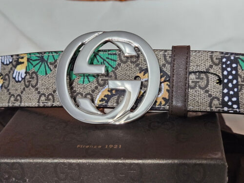 Mens Gucci Tiger Belt Brown Monogram Silver Size Size 30-32 - Picture 3 of 16