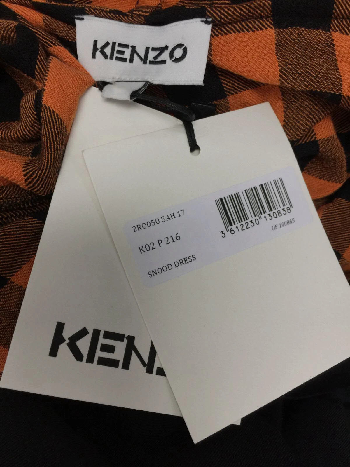 Abito da snood A Line Kenzo donna lana arancione gingham cintura da $545 taglia FR34 US2