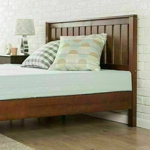 Queen Bed Frame Solid Wood Platform Mid Century Modern Farm Country w Headboard - Picture 8 of 24
