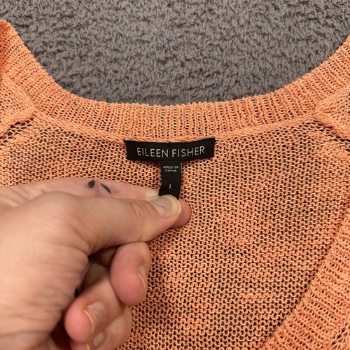 Eileen Fisher Sweater Women Large Salmon Knit Slinky Coastal Minimal Linen Boho - Picture 3 of 9