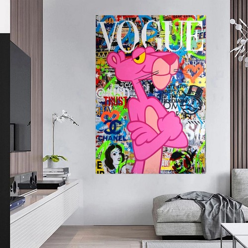 BANKSY STYLE PINK PANTHER GRAFFITTI DEEP FRAMED CANVAS WALL ART OR POSTER PRINT - Picture 8 of 10