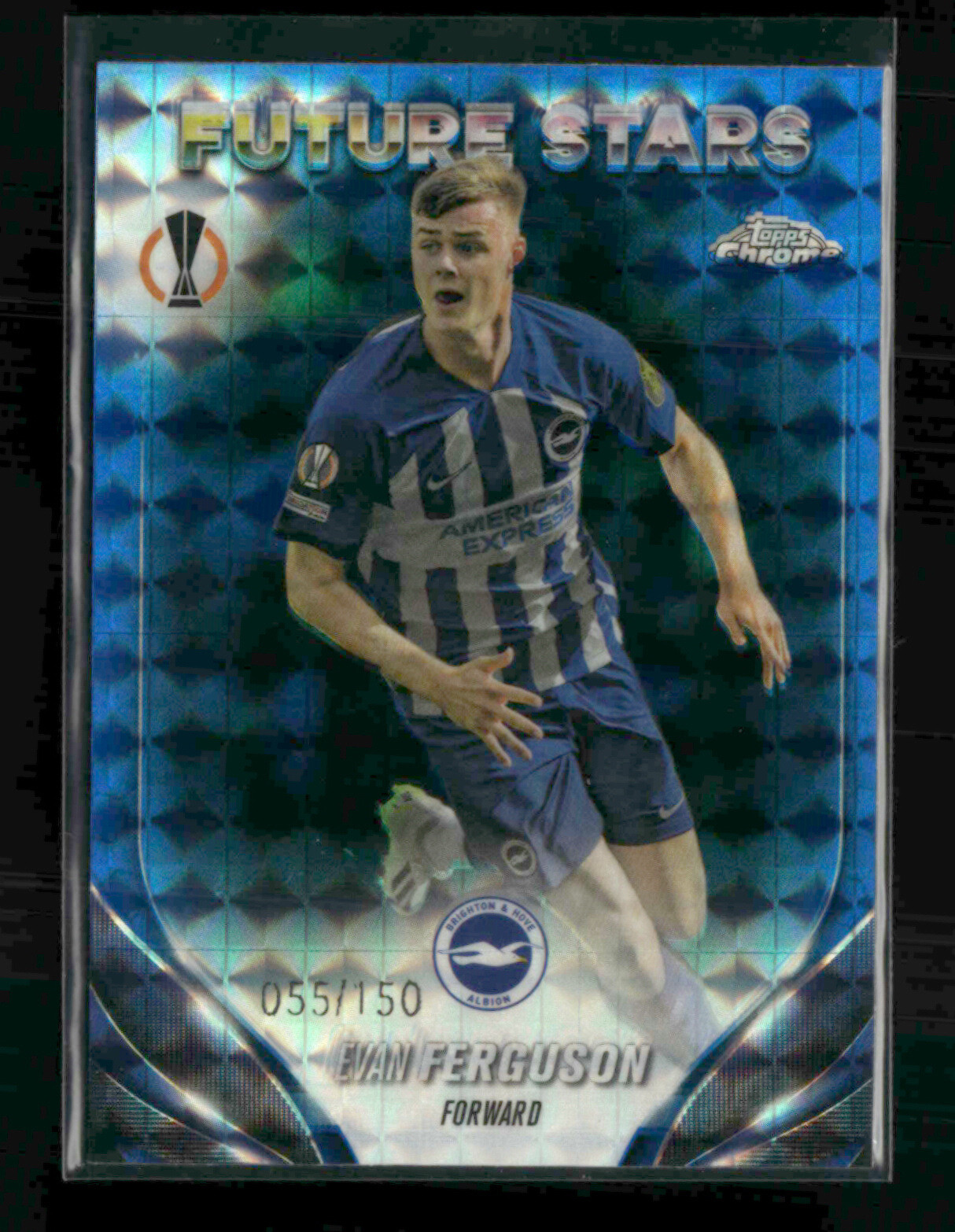 Evan Ferguson 2023-24 Topps Chrome UEFA Future Stars Blue Geometric 055/150