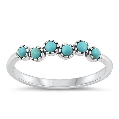 Sterling Silver 925 Dainty Minimalist Round Multi Turquoise Band Ring Sz 5.75