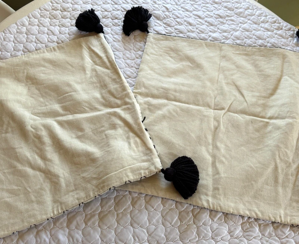 2 - Villa By Classic Home 20 英寸 x 20 英寸枕头套亚麻/棉球球新品! — 第 3/4 张图片