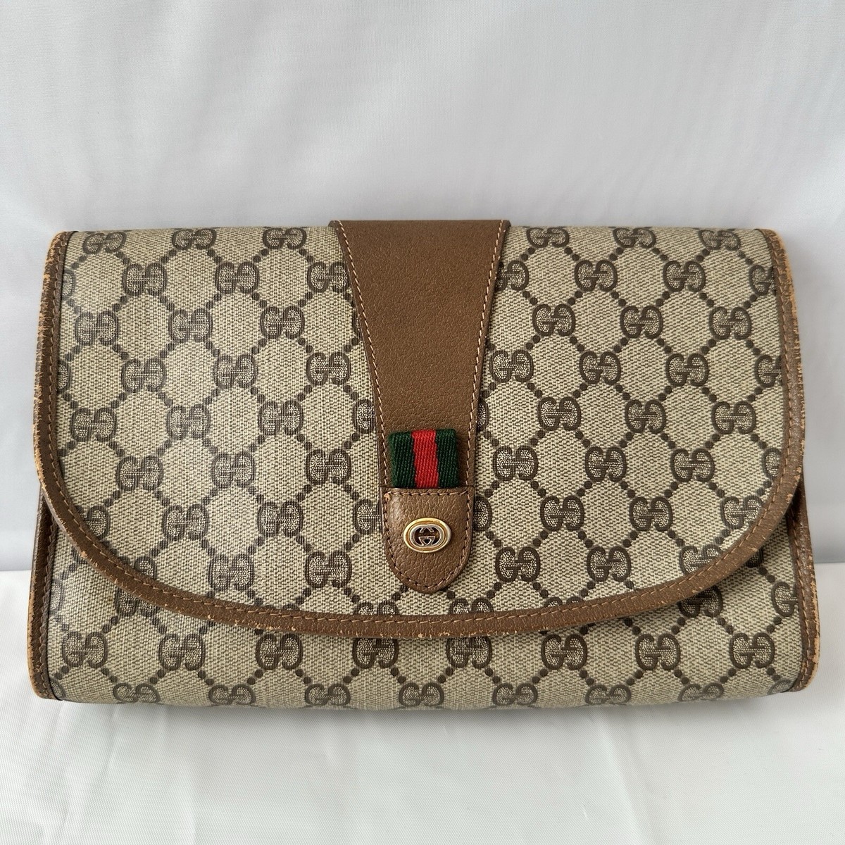 Vintage Gucci Sherry Line Clutch Bag GG Canvas PVC Leather