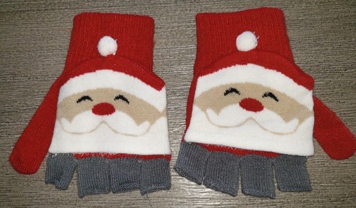 boys girls CHRISTMAS SANTA GLOVES fold back MITTENS ages 4 and up SUPER COND!