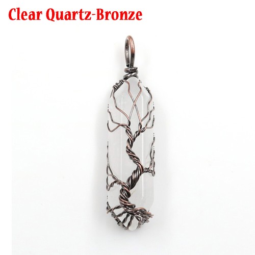 Natural Tree of Life Wire Wrapped Pendant Crystal Quartz Point Healing Gift - Picture 12 of 19