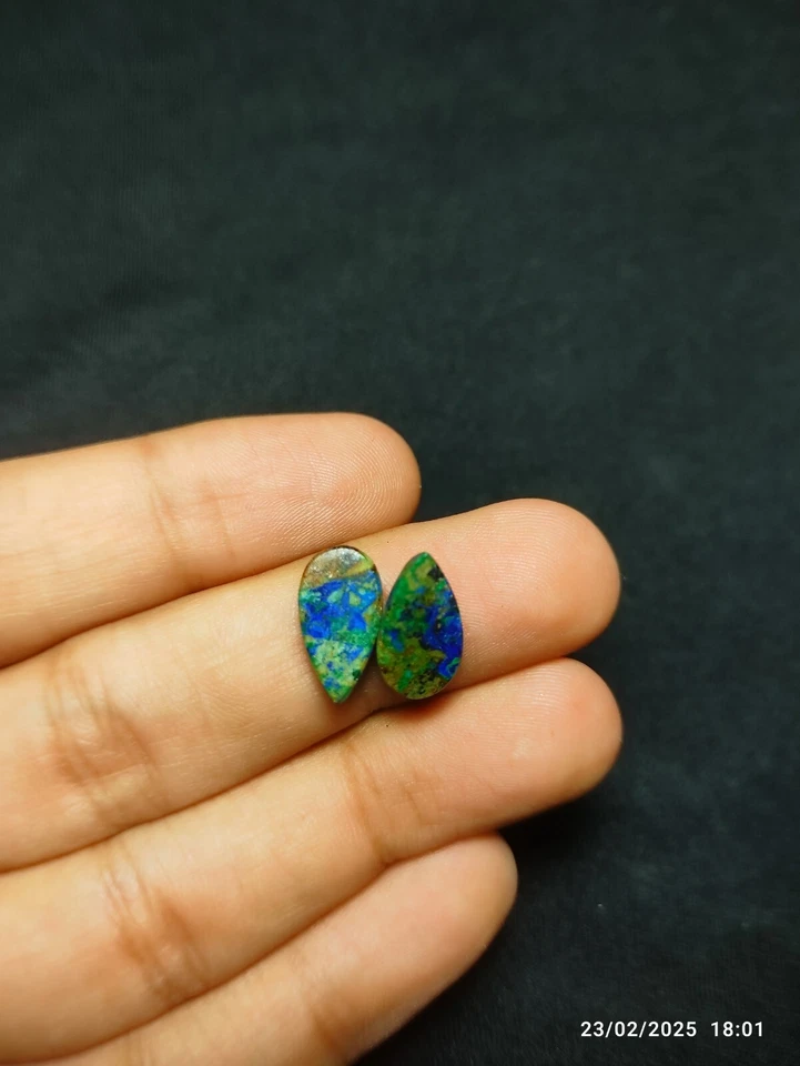 Azurite Malachite Pear Cabochon 14x8mm Deep Blue-Green Jewelry Stone - Image 4 of 4