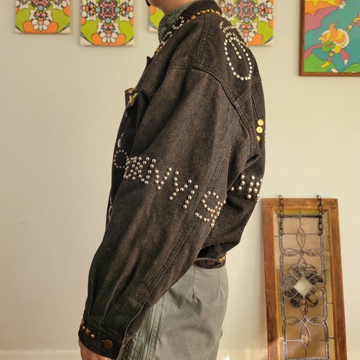 Vintage DKNY 80s All Over Rhinestone Studded Denim Jacket