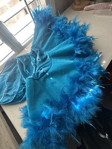 Ladies Turquoise Dancing Dress With Feathers Costume   - Picture 5 of 13