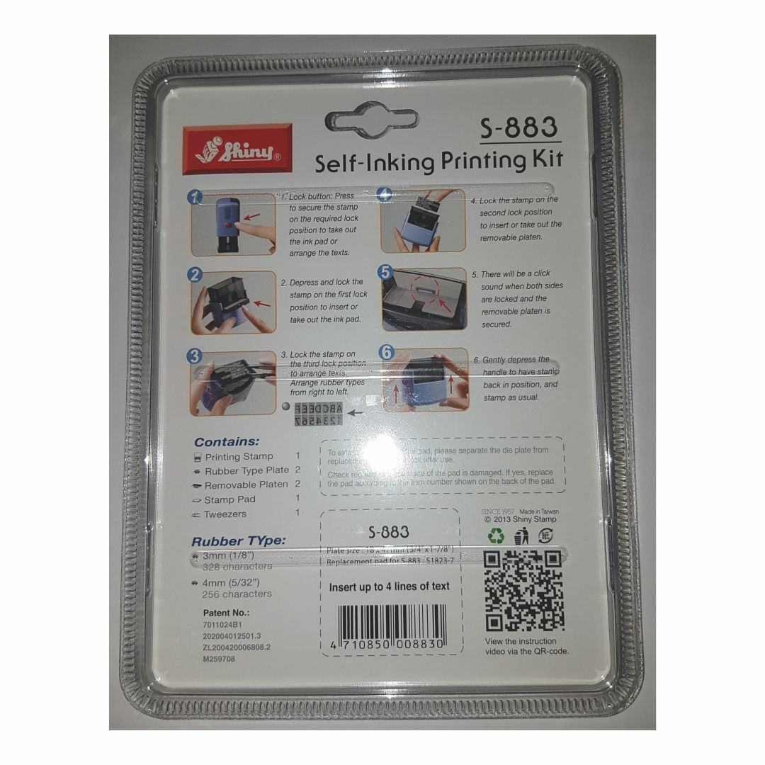 Shiny Printer S-883 DIY Stempel z Selbersetzen 4 Zeilen 584 Zeichen Textstempel