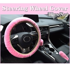 Lammfell Lenkradbezug Auto,Lenkradhülle Lammfell,Lenkradschoner echtes Fell ROSA