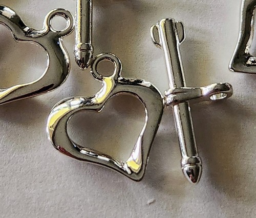 10 Sets Heart Toggle Clasps Silver Tone Jewelry Findings - Picture 2 of 3