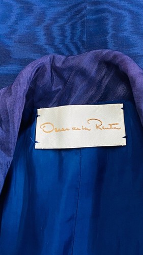 Vintage 1990s blue silk Oscar de la Renta suit navy skirt jacket vest set moire - Picture 11 of 15