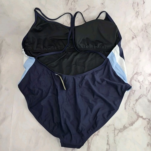 J Crew One Piece 22 3X Blue Open Back T Swim Suit Padded V Plunge Bikini BF083 - Picture 6 of 15