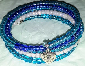 Memory-Wire-Wrap-Bracelet-With-Multi-Color-Toned-Glass-Beads-Handmade-Bangle