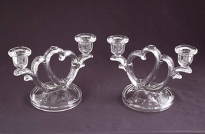 Pair-of-Vintage-Candle-Holders-Double-Hearts-75-Imperial-Glass-2-Lite