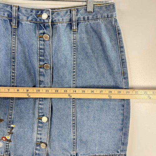 Blu Pepper Women's Denim Mini Skirt Large Blue Jean Floral Embroidery Button - Picture 9 of 11