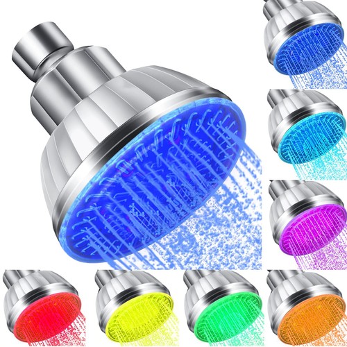 LED Shower Head with Light, 7 Color Light Automatically Changing LED Fixed Ra...