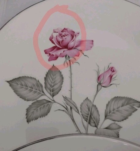 6 piatti Zylstra Rose 10" (+1 extra) fiore rosa bordo argento made in USA - Foto 11 di 11