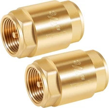 2-Pack One Way Brass In-Line Check Valve, 3/4 Inch IPS for Water Supply System