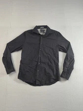 Denim & Flower Men Shirt M Black Slim Fit Long Sleeve Button Up Collared Casual