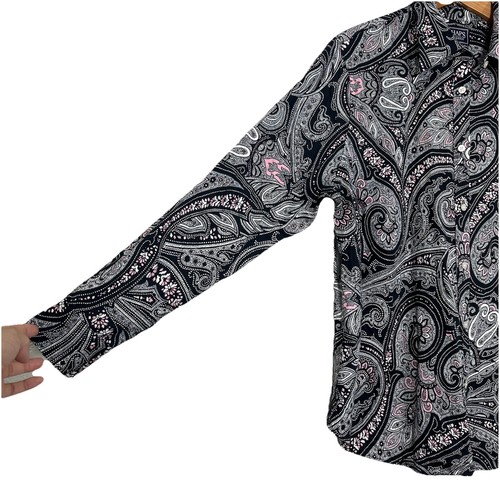Chaps Women’s 1X Paisley Button Down Shirt Black Pink Office Casual Workwear - Picture 4 of 9