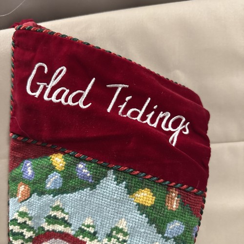 Medias de Navidad grandes vintage bordadas a punta de aguja de 24 pulgadas oso de peluche leer - Imagen 3 de 9