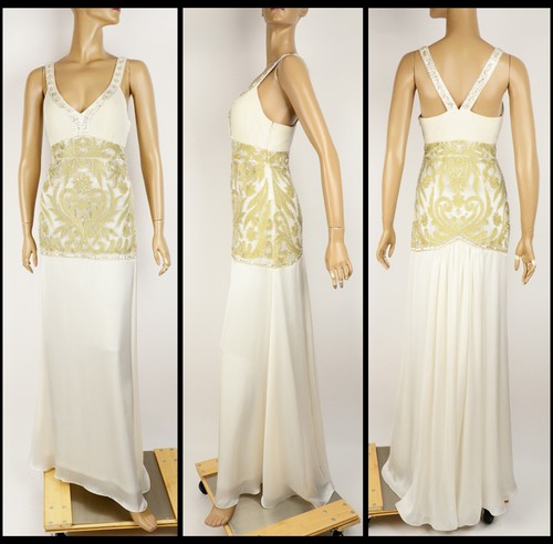 SUE WONG GOWN DRESS WEDDING V-NECKLINE IVORY BEADED sz 4 - Picture 5 of 9