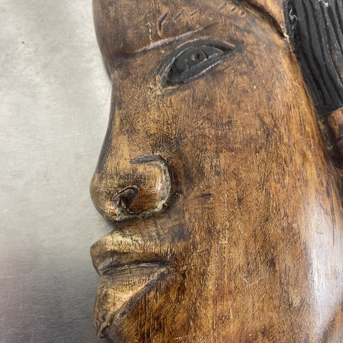 Vintage African Face Mask Bust Wall Art Hand Carved Plaque 40cm - Picture 4 of 6