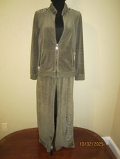 BCBG MAXAZRIA Women's Green Velour Tracksuit with Embellishments Size L