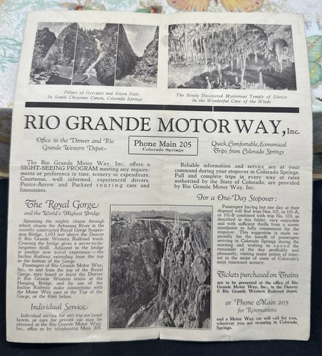 EARLY RIO GRANDE AUTOWAY, "SCENIC DRIVE-PIKES PEAK REGION" ADV. FOLLETO - Imagen 4 de 6