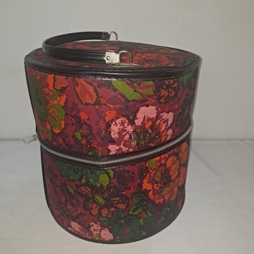 Vintage 60’s / 70’s Flower Power Mod Wig Case Hat Box Zippered Travel Case - Bild 5 von 8