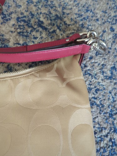 Coach Kristin Signature grande hobo marrone jacquard pelle rosa J 1282 19335 ottime condizioni - Foto 7 di 18
