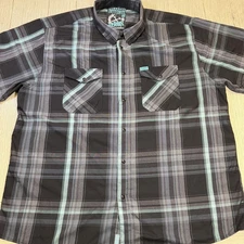 Dixxon Xenos Shirt Mens 4XL Black Gray Teal Plaid Short Sleeve Flannel Button Up