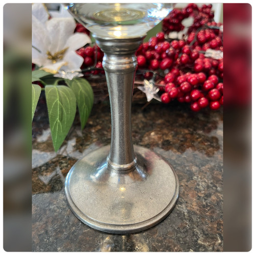 Vintage-Pewter Stem Crystal Wine Glass Pair. - Picture 5 of 8