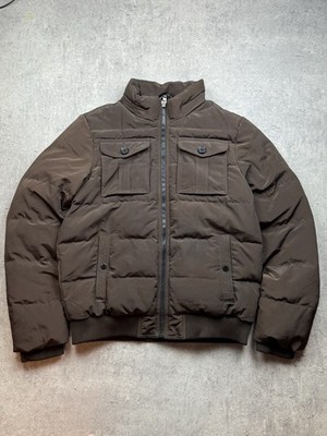 Tommy Hilfiger Quilted Puffer Jacket Brown Winter Coat Men's Size M Pockets Y2K