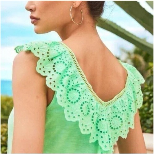 Lilly Pulitzer Plaza Top Green Sleeveless Ruffled Eyelet Collar Tank Women’s XXS - Picture 3 of 11