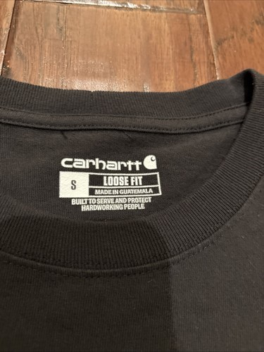 Carhartt Shirt Mens Small Blck Pocket Logo Casual Workwear Loose Fit Long Sleeve - Picture 6 of 8