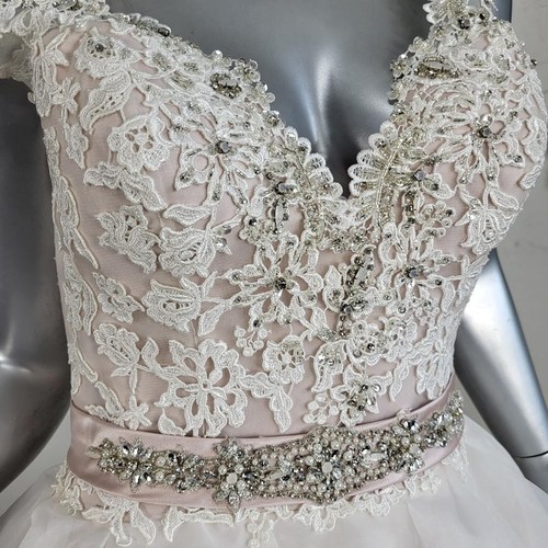 NWT~$1899~MORILEE~6/8~BLUSH IVORY EMBELLISHED FIT & FLARE WEDDING DRESS GOWN - Picture 9 of 22