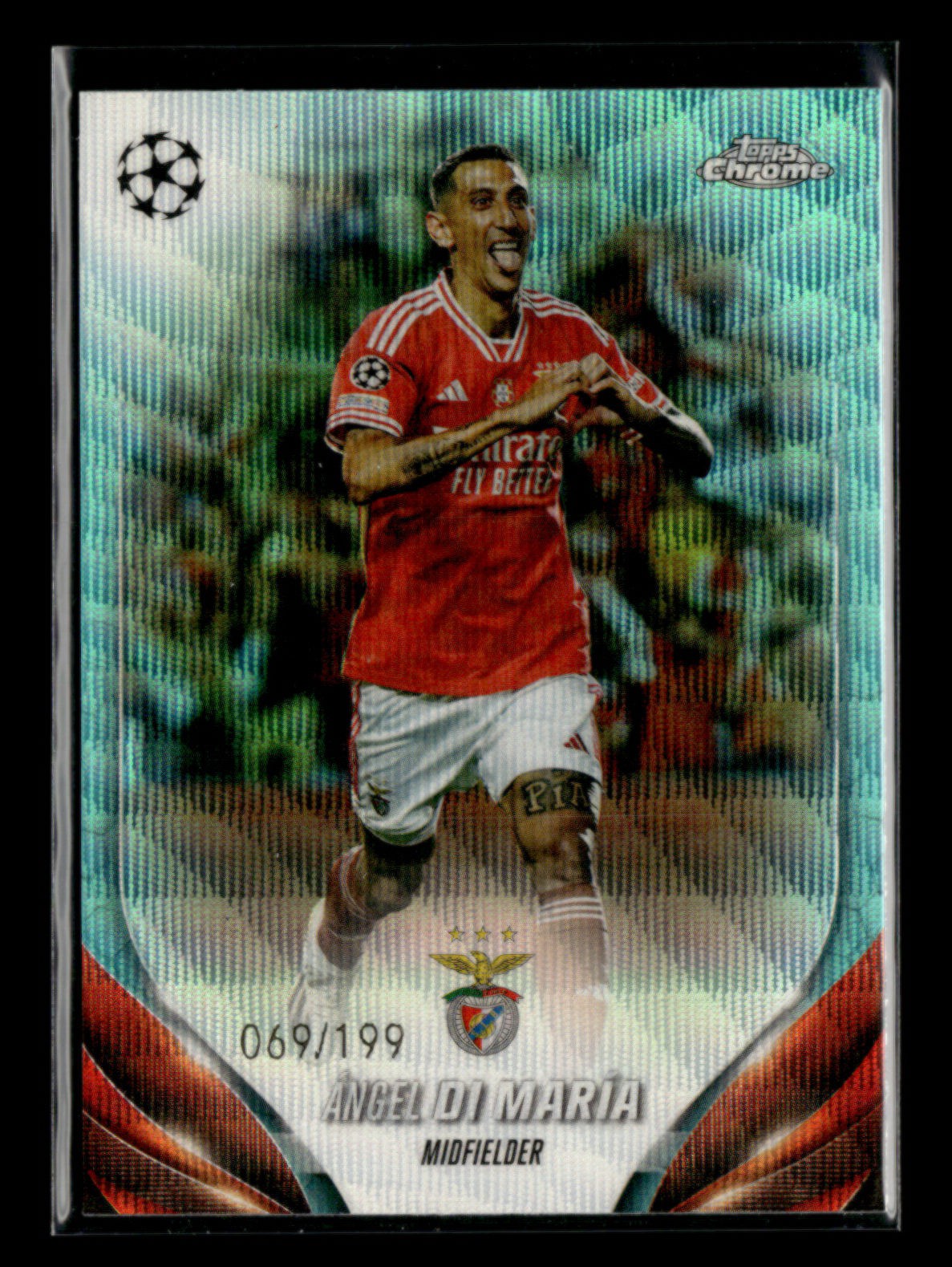 Angel Di Maria 2023-24 Topps Chrome UEFA Aqua Wave Refractor 069/199
