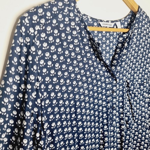 Country Road Blouse Size S Blue + White Floral Print 3/4 Sleeves Modal Casual - Picture 6 of 11