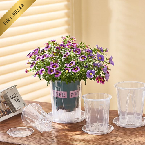 5x 14cm Clear Plastic Plant Pots w/ Holes & Saucers - Breathable for Orchids - Picture 4 of 12