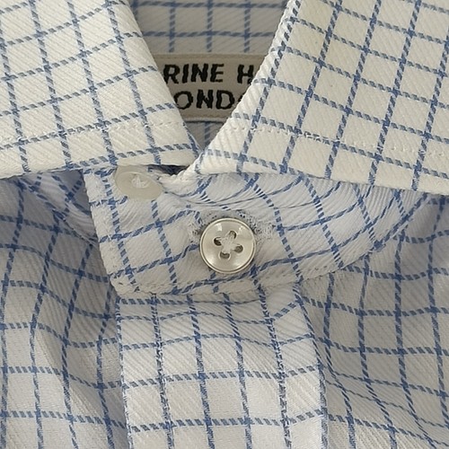 Vintage Katherine Hamnett Shirt White Blue Check Long Sleeve Button-up XL 15 1/2 - Picture 5 of 12