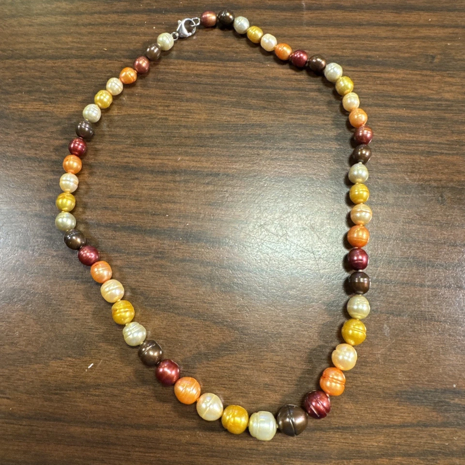 17" Long Multi-Colored Cultured Pearl Strand Necklace w/ Sterling Clasp - Image 2 of 3